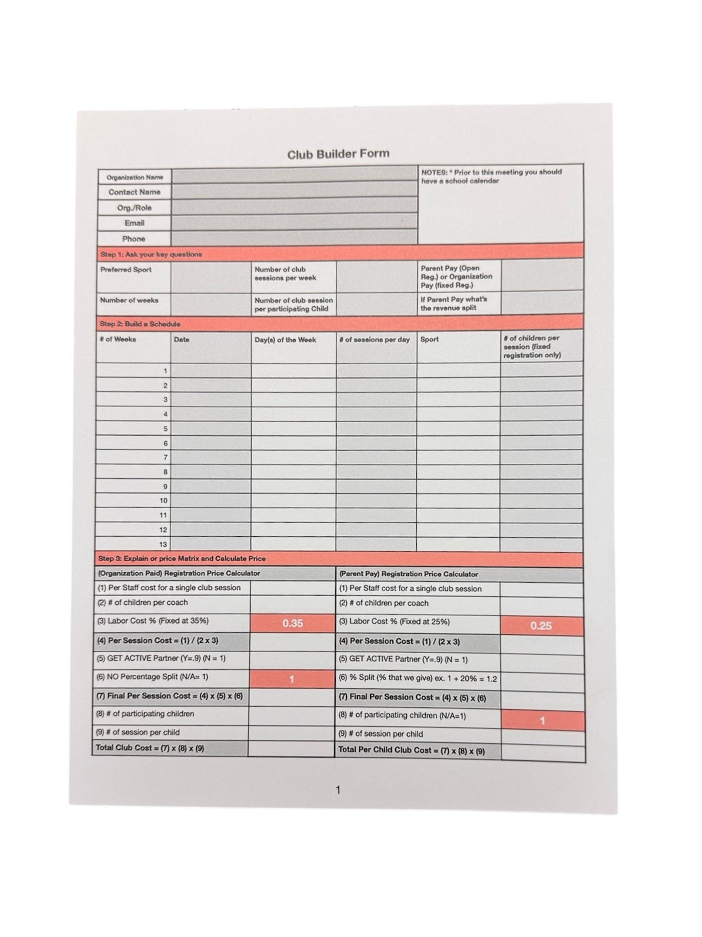 Club Builder Pad (Count 50)