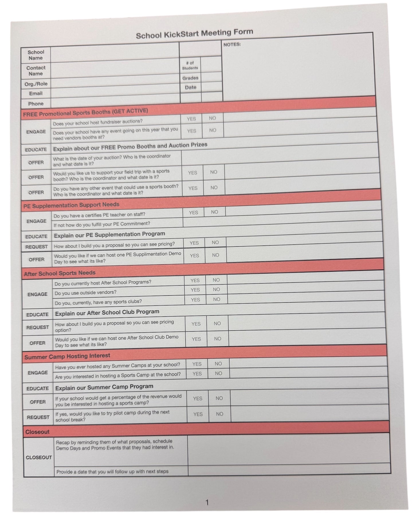 School Kickstart Meeting Pad (Count 50)
